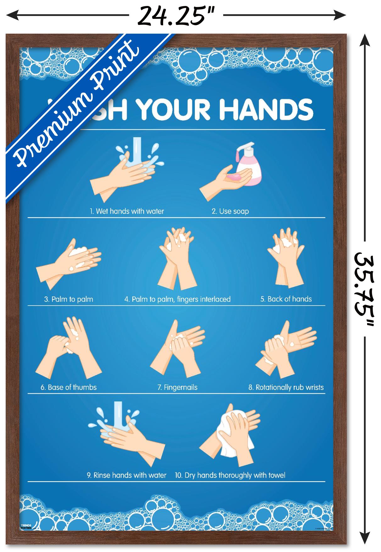 Wash Your Hands Wall Poster, 22.375" x 34", Framed
