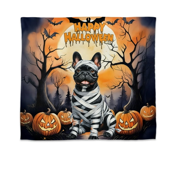Mummy French Bulldog Happy Halloween with Pumpkins Bats Spooky Fun Tapestry Dog Lover Gifts Wall Hanging Backdrop Home Decor - 00019