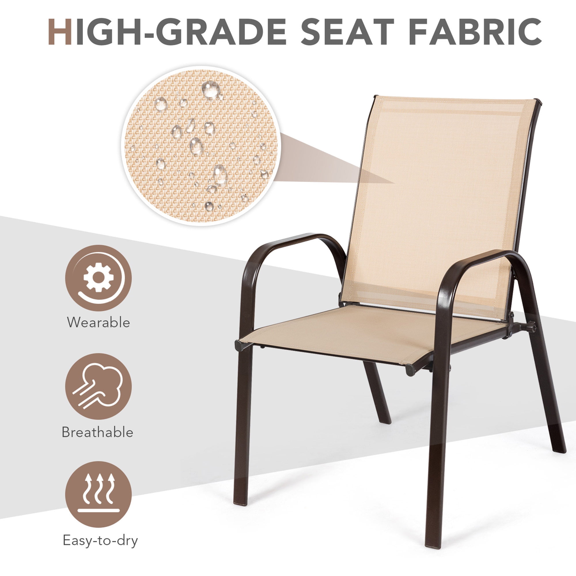 Gymax Set of 2 Patio Chairs Dining Chairs w/ Steel Frame Yard Outdoor Beige