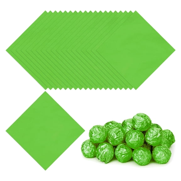 Envolturas de Caramelo de Papel de Aluminio de 5x5 Pulgadas, Papel de Envoltura de Aluminio Brillante Cuadrado Verde, 100 Piezas