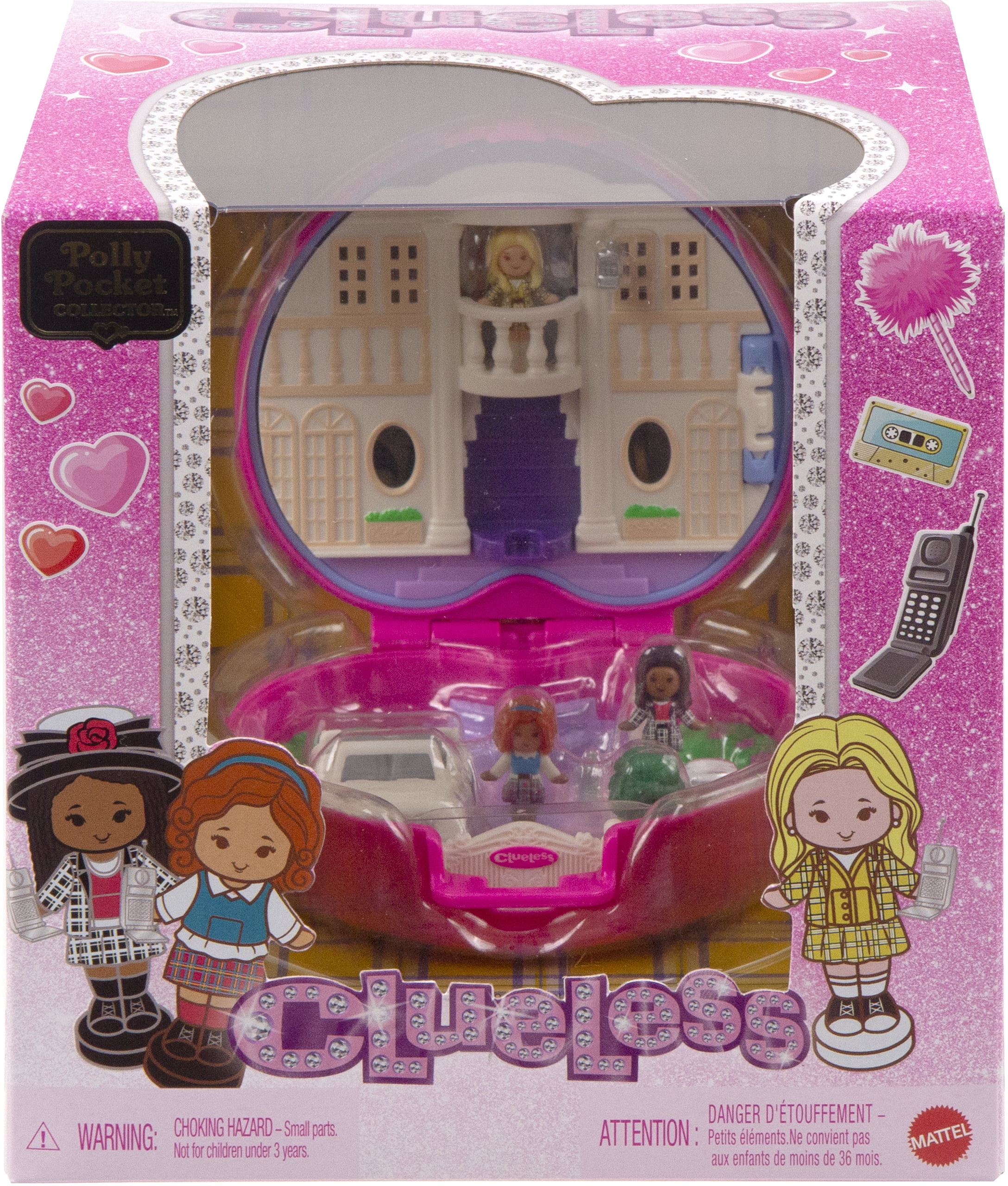 Polly Pocket Micro Dolls and Playset, Collector Clueless Compact with Toy Car, Hat and Phone Accessories