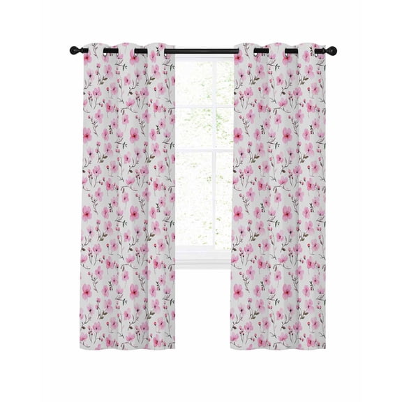 Pink Spring Floral Blackout Curtains 45 Inches Long for Bedroom, Summer Botanical Elegant Thermal Insulated Room Darkening Black Out Window Curtain Panels Grommet Drapes for Living Room