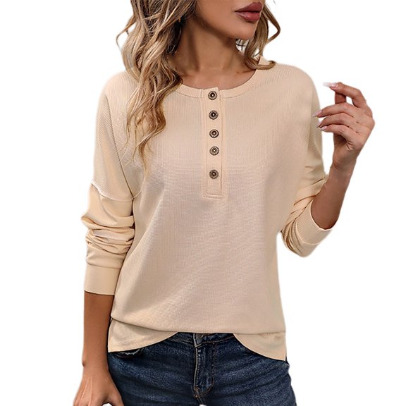 MaFYtyTPR Fall Sweatshirts for Women Women'S 2024 Long Sleeved T-Shirt Solid Color Top Round Neck Pullover Knitted Sweater Beige L