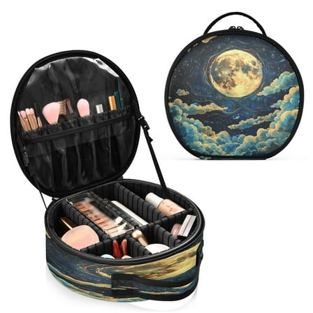 BZSMCE Makeup Bag Large Travel Cosmetic Bag with Adjustable Dividers Fashion Celestial Moonlit Dream Printed