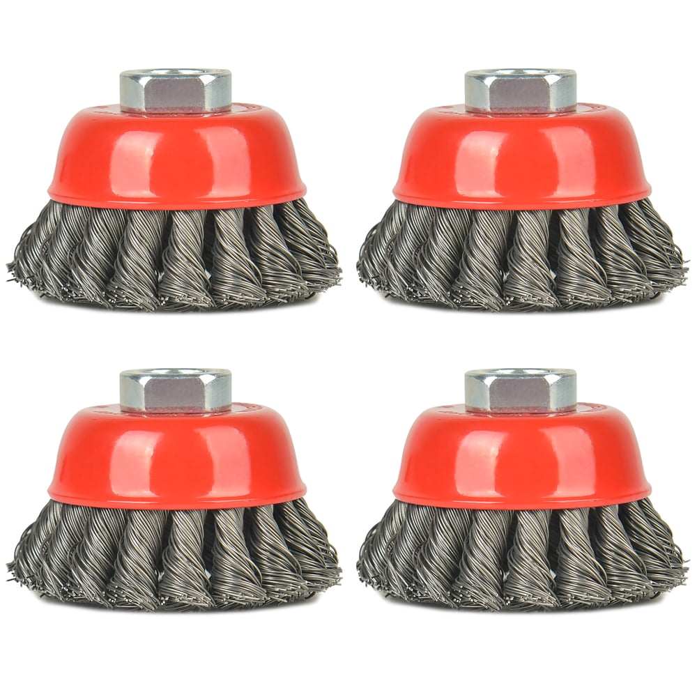 Brush 4 Pack Knotted Steel Cup Brush 12500 rpm, 3 Inch Twisted Wire Cup Brush, Red