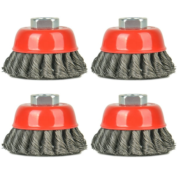 Brush 4 Pack Knotted Steel Cup Brush 12500 rpm, 3 Inch Twisted Wire Cup