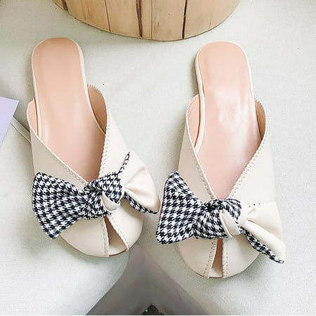 

Cathalem Womens Wide Slippers Women s Flat Bottom Fashion Casual Large Bow Roman Sandals Fuzzy Animal Slippers Women White 6.5