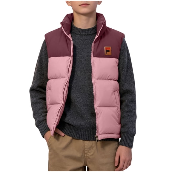 Atogsazn Children Boys Colorblock Puffer Tank Tops Kids Windproof Full Zip Sleeveless Vest Winter Warm Tops Pink 9-10 Years Fashion