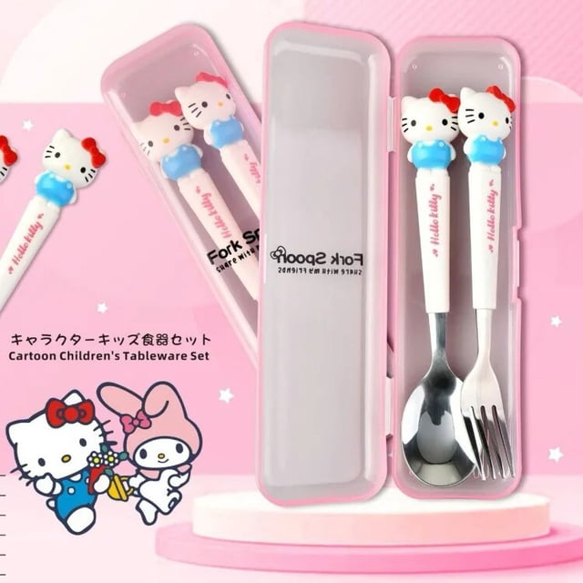 Sanrio Hello Kitty Kuromi Cinnamoroll juego de vajilla de acero inoxidable, cuchara y tenedor, artículos bonitos de Anime Kawaii para niños, suministros de cocina, nuevo