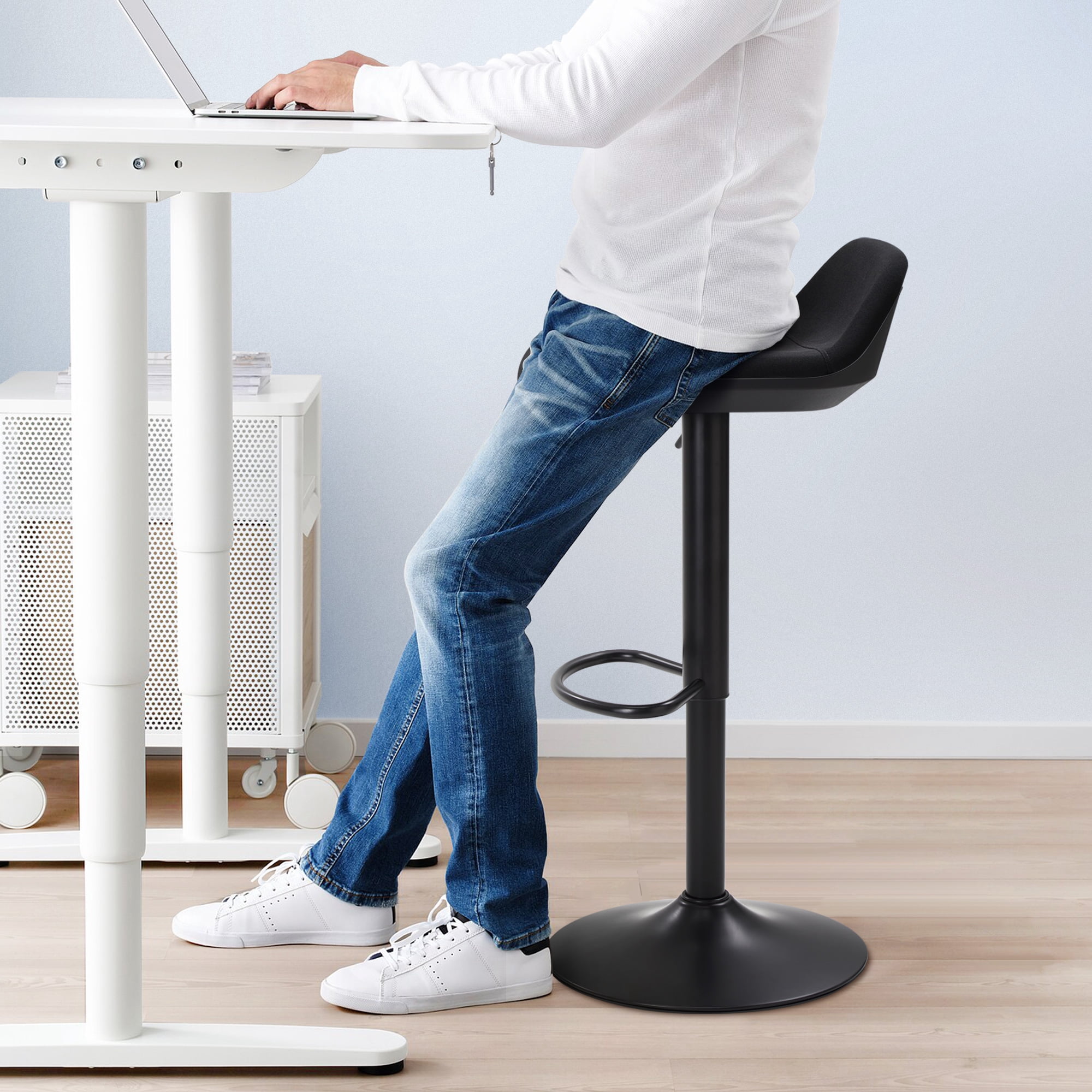 IWMH Standing Desk Stool, Height Adjustable Standing Desk Chair, Ergonomic Sit Stand Stool with Footrest, 360° Swivel Leaning Stools for Office Home (Black)