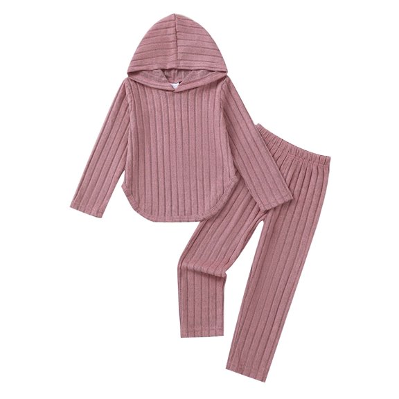 Yaoqi 5T Little Girl Outfit Set 6T Child Girls Winter Clothes Long Sleeves Solid Color Hooded Top Jeggings Pants 2pcs Casual Clothing Pink