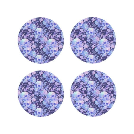 

Fuzoiu flower crystal Skull Print Leather Coasters Set Drink Coasters Set of 4 for Tabletop Protection Durable PVC Coasters Home Décor and Housewarming Gift-Round Shape