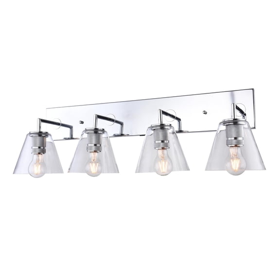 Bethel a Chrome Frame Four Light Wall Sconce with Clear Glass Cone Shades
