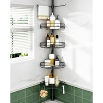 Corner Shower Caddy Tension Pole, 4-Tier Adjustable Shelves, Rustproof Bathroom Shower Organizer Corner for Inside Shower Storage, Tension Mounted, 39 to 115 Inch Height, Black