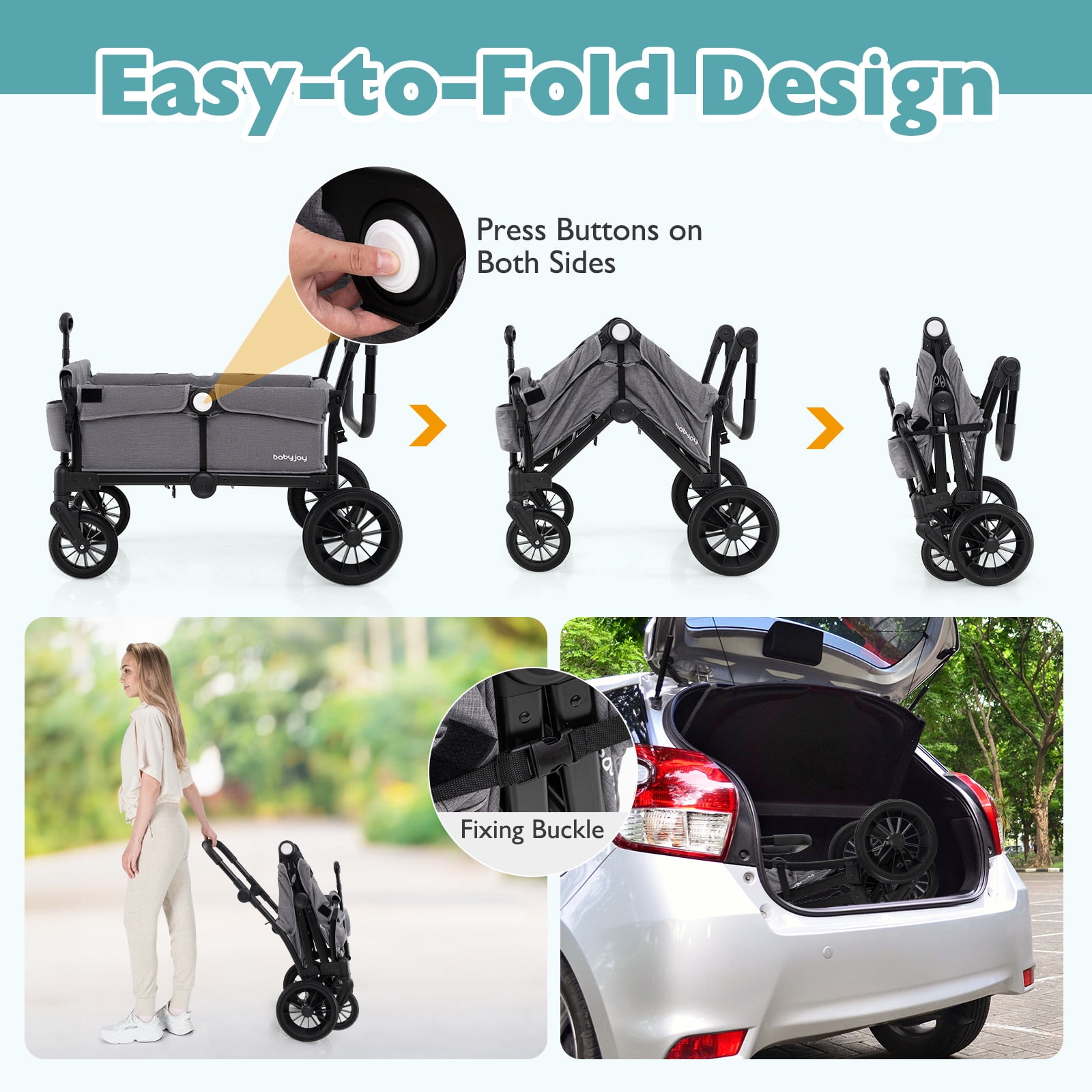 Infans Wagon Stroller for 2 Kids Push Pull Double Stroller with Adjustable Handle