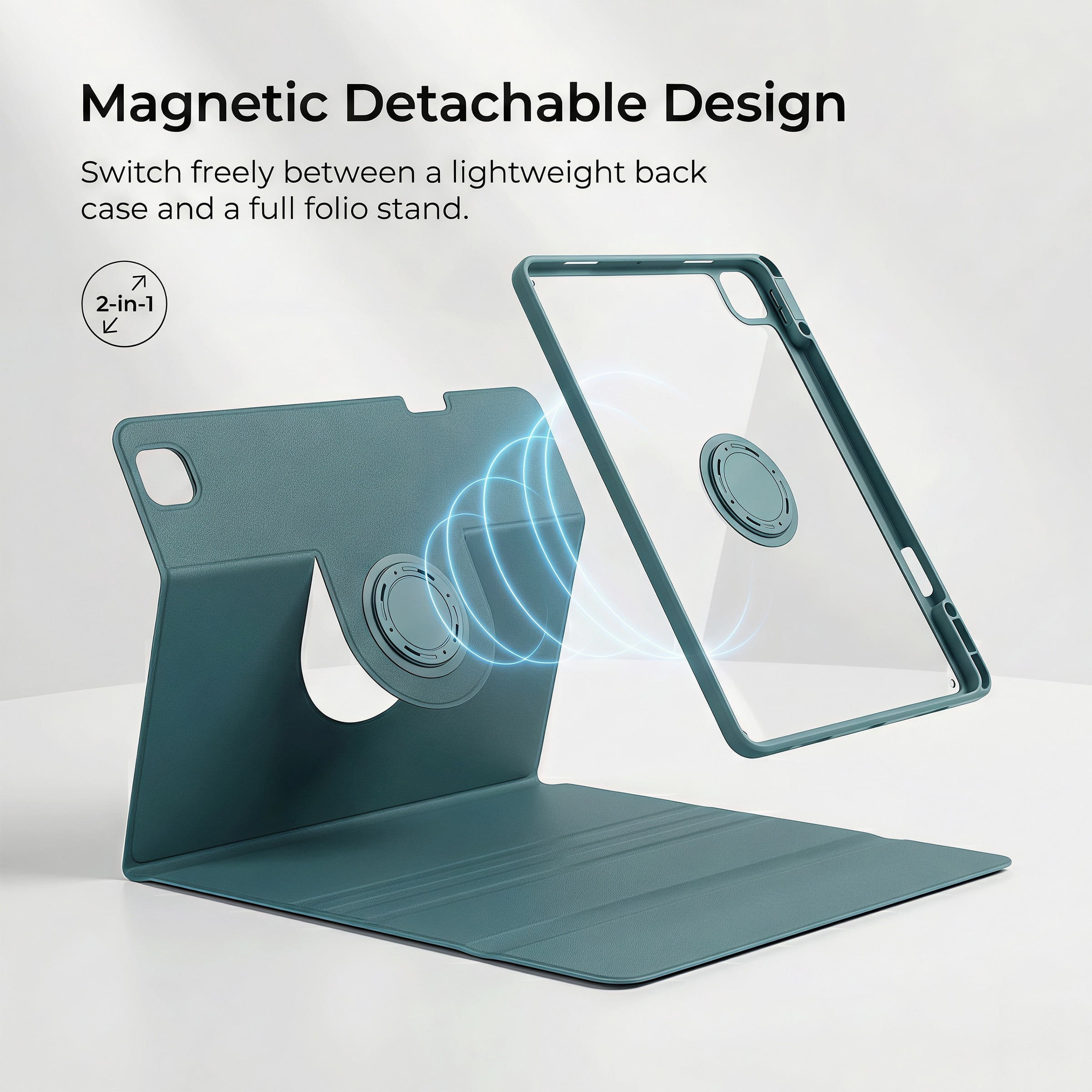 SENYOSON iPad Air 11" Case (2025/2024) - 360° Rotating Stand with Magnetic Detachable Cover, Clear Acrylic Back, Auto Sleep/Wake, Apple Pencil Holder