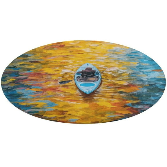 Colorful Kayaks Glide Across The Lake Floral Medallion Round Rug - Small Round Area Rug, Soft Non-Slip Machine Washable Bedroom Mat Indoor Accent Entry Carpet for Office Desk Dorm Hallway