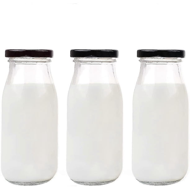 3pcs 250ml Glass Milk Bottle with Pretty Black Lids Small Glass Jars for Decoration