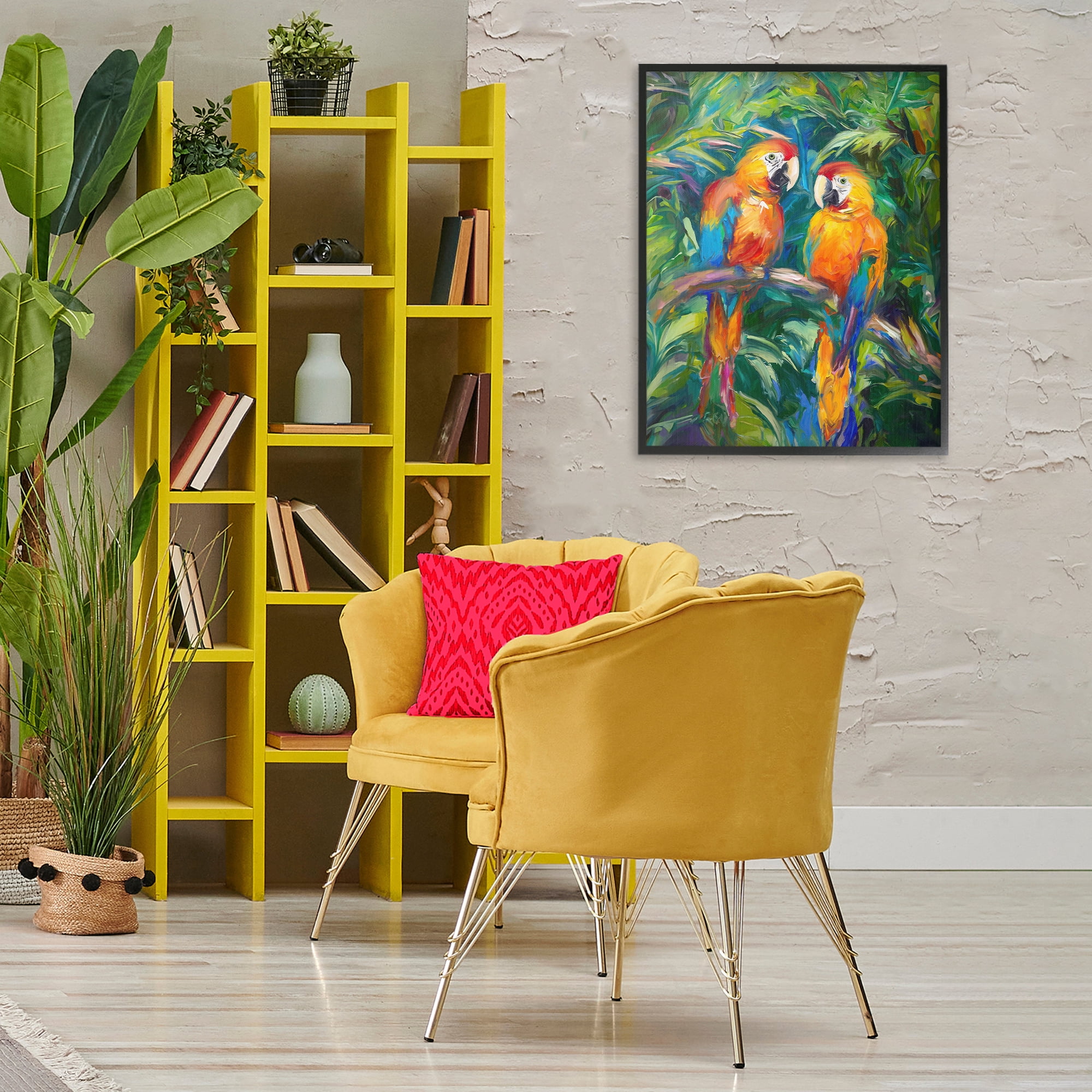 Stupell Industries Rainforest Parrot Branch Animals & Insects Painting Black Framed Art Print Wall Art, 24 x 30