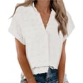 thumbnail image 2 of Short Sleeved Dots Patchwork Women V-Neck Button Down Blouse, 2 of 5