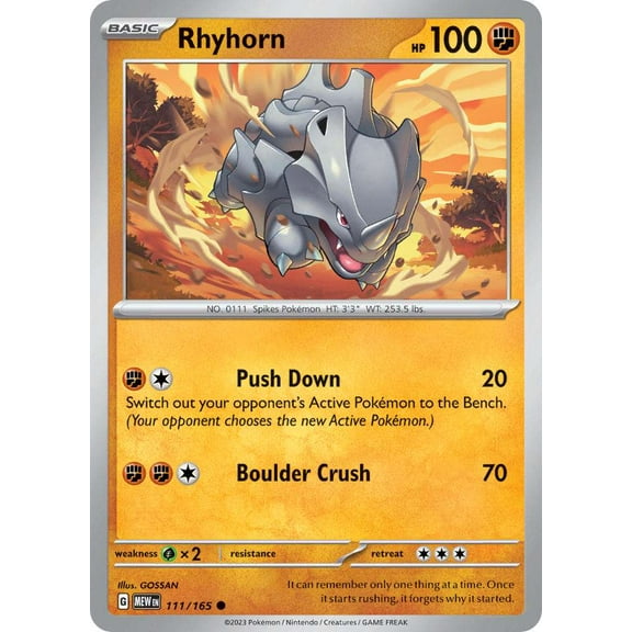Pokemon Scarlet & Violet 151 Common Rhyhorn #111