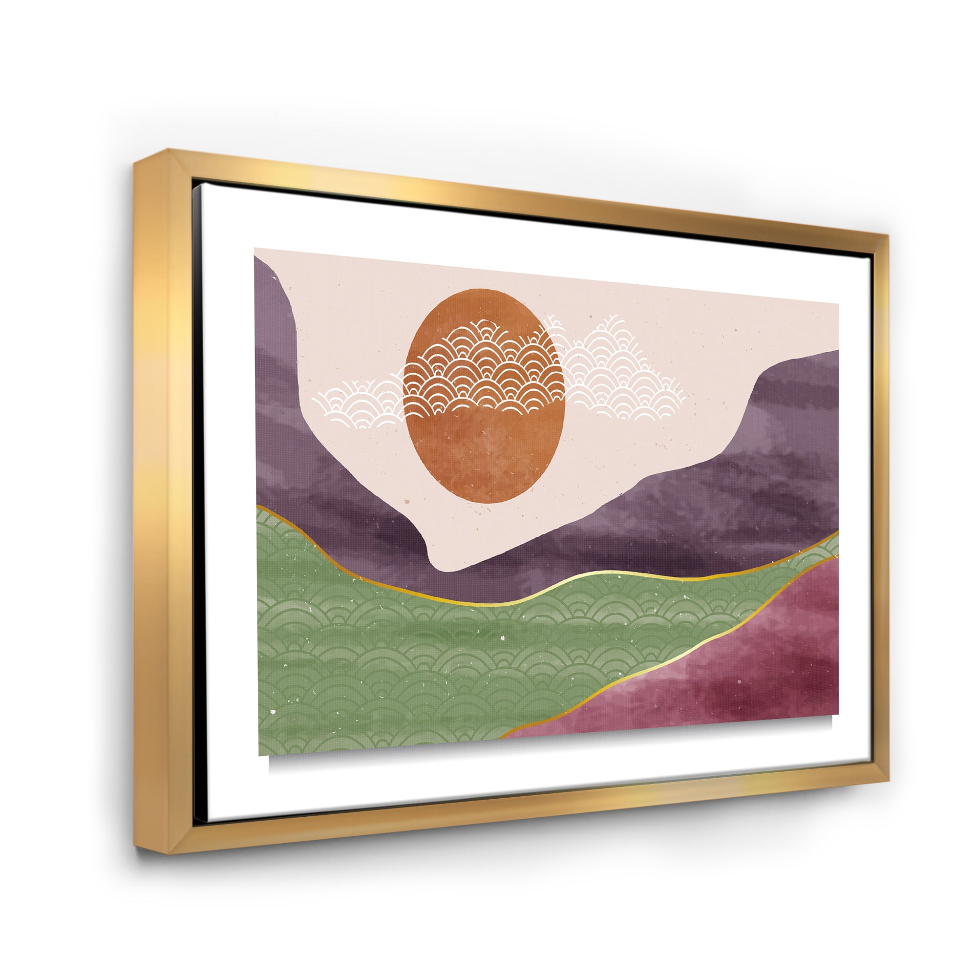 Designart 'Abstract Landscapes With Mountain River and Moon' Modern Framed Canvas Wall Art Print
