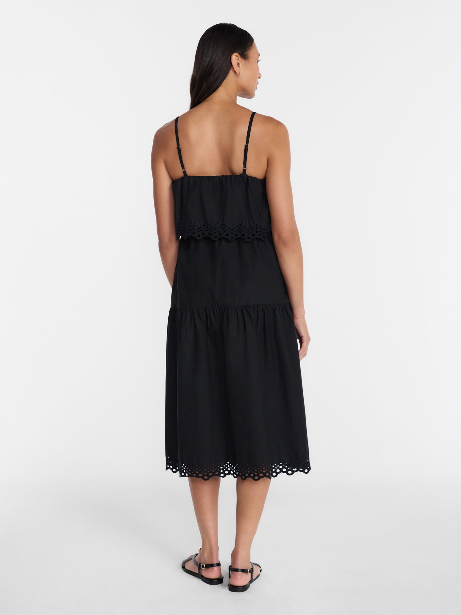 Time and Tru Women's and Women's Plus Sleeveless Cotton Midi Dress with Eyelet Trim, Sizes XS-4X