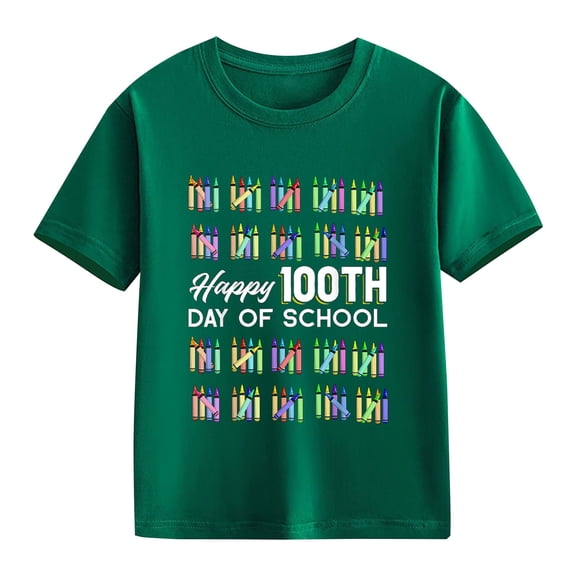 Coerni Kids Happy 100th Day of School T-Shirt Colorful Crayon Graphic Tee Boys Girls Kindergarten Casual Short Sleeve Tops
