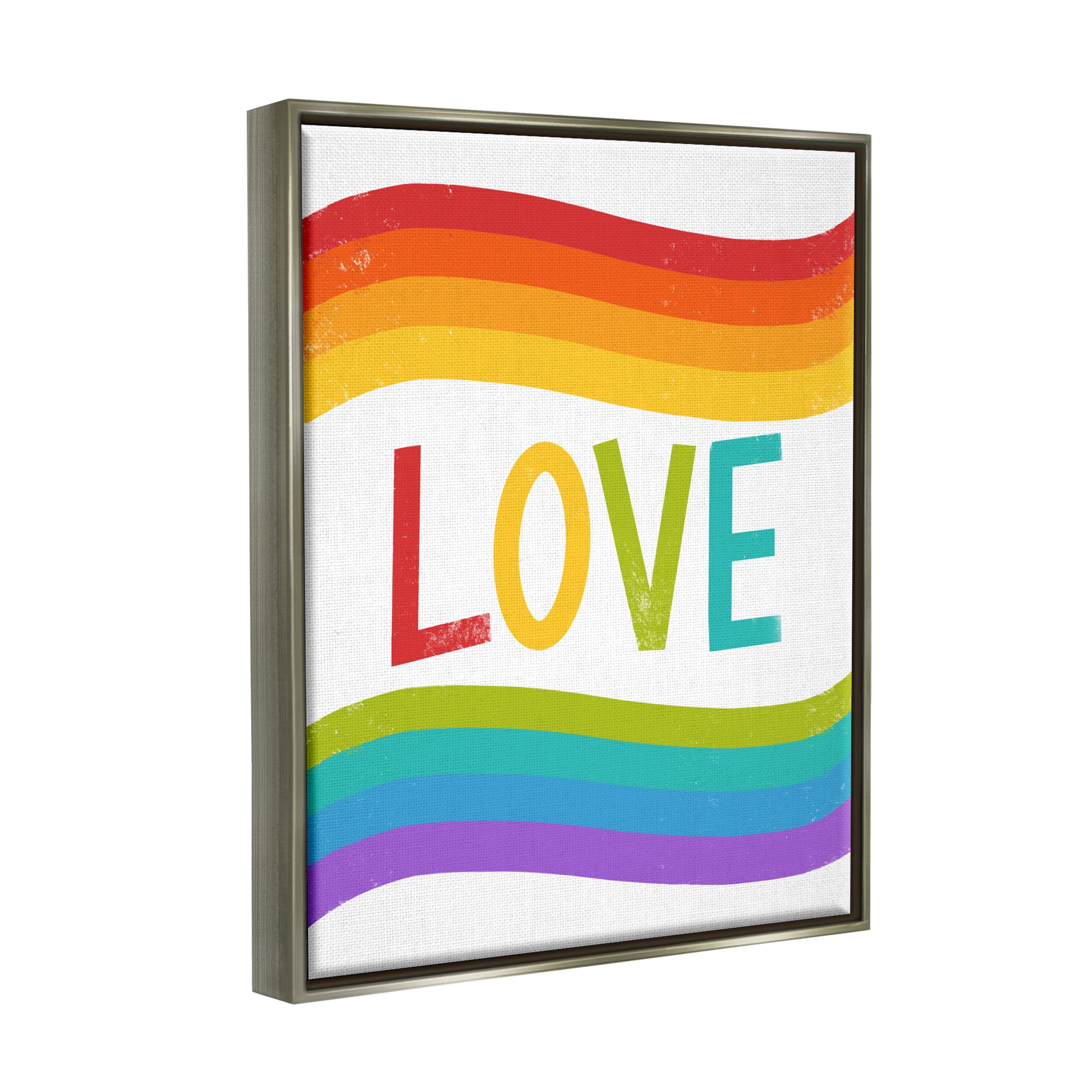 Stupell Industries Rainbow Love Pride Stripes Holiday Painting Gray Floater Framed Art Print Wall Art