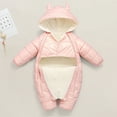thumbnail image 6 of Godderr 3M-3Y Newborn Toddler Hooded Jumpsuit Boys Girls Solid Color Thickened Cotton Coat Outdoor Warm Romper Winter One-Piece Romper Pajamas, 6 of 8