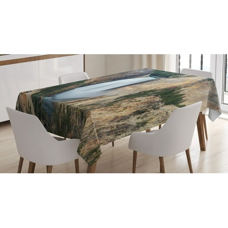 

Wyoming Tablecloth Grand Canyon of Yellowstone Outdoor Scene of Waterfall Rectangular Table Cover for Dining Room Kitchen 60 X 90 Dark Sand Brown Hunter Green and White by Ambesonne