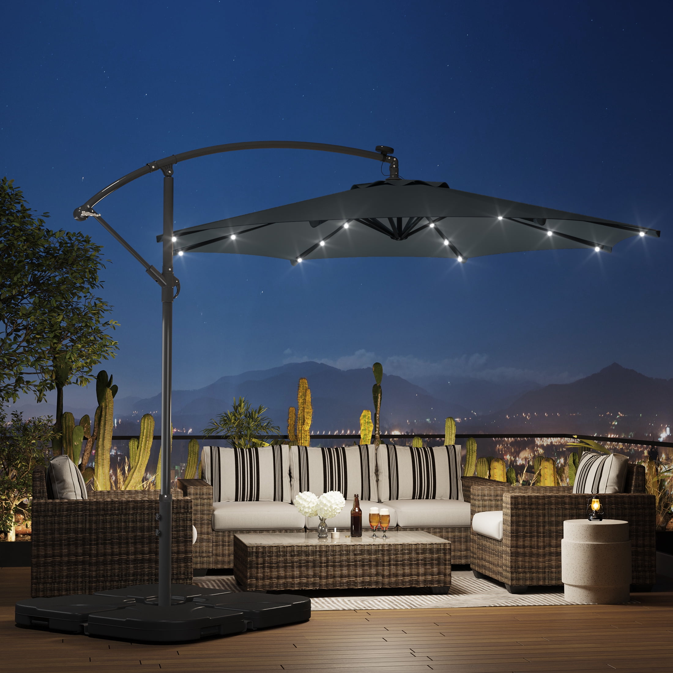Westin Outdoor 94" Gray Solid Print Octagon Offset and Cantilever Patio Umbrellas