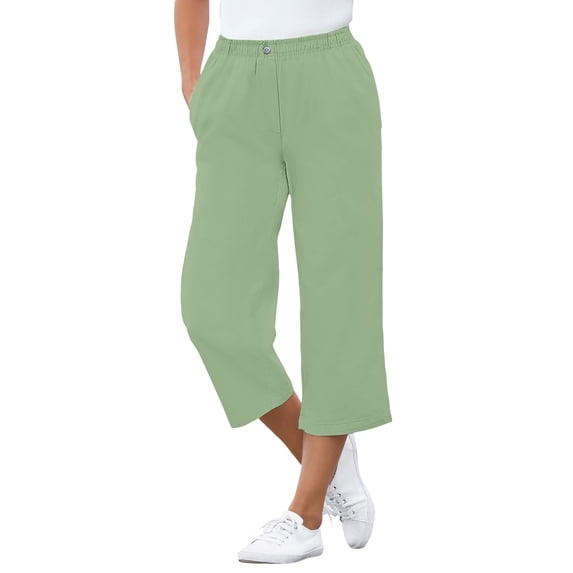 Woman Within Women's Plus Size Elastic-Waist Cotton Capri Pants
