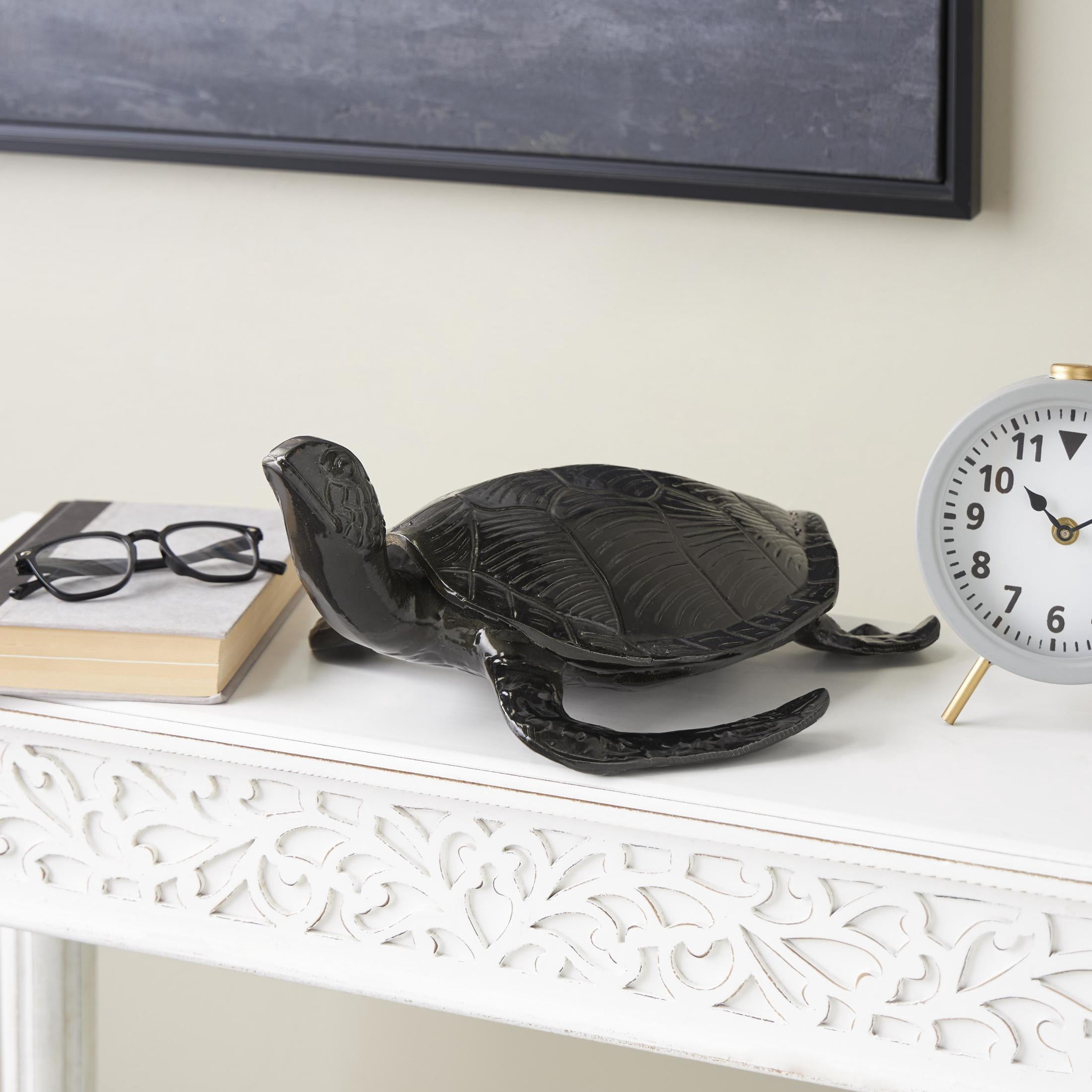 15" x 6" Black Aluminum Metal Carved Sea Turtle Sculpture, by DecMode