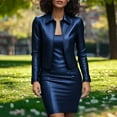 thumbnail image 2 of Zedker Dresses for Womens Faux Leather Blazer Dress Suit Sets Office PU Leather Dress with Coat Business Work Outfits, 2 of 7