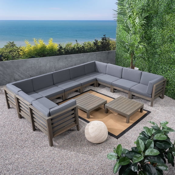 12-Piece Gray Contemporary Outdoor Furniture Patio Sectional Sofa Set - Gray Cushions