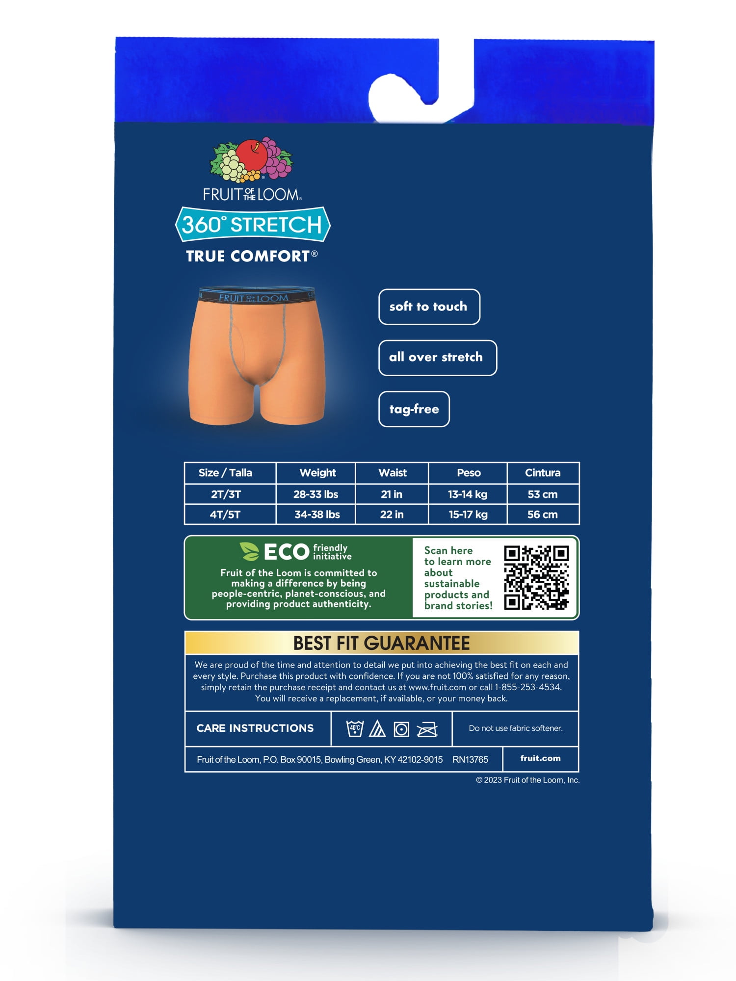 Fruit of the Loom Toddler Boy 360 Stretch True Comfort Super Soft Modal Boxer Briefs Underwear, 6-Pack, Sizes 2T-5T