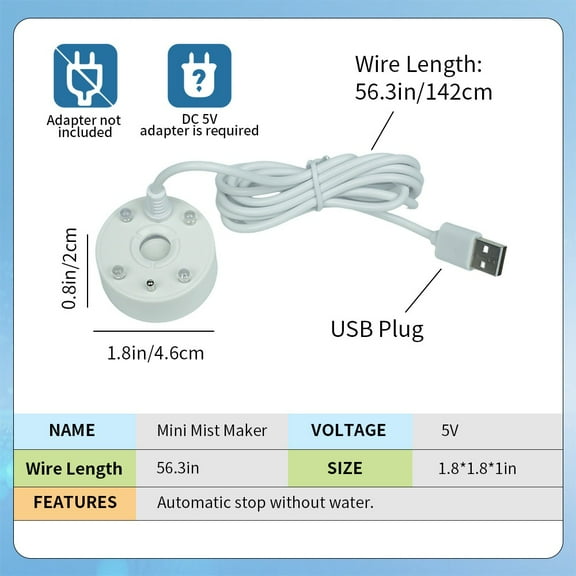 2-Pack 5V USB White Fog Machines with Colorful LED Lights, USB Powered Low-Lying Foggers for Indoor Decor, Halloween Party Haunted House Props