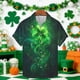 thumbnail image 1 of Ceisia Men's St. Patrick's Day Glowing Four-Leaf Clover Vine Print Short Sleeve Turndown Collar Stretch Casual Shirt Dark Gray XL Gifts, 1 of 5