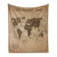 thumbnail image 1 of World Map Soft Flannel Fleece Throw Blanket, Vintage Themed Topographic Design Grunge Art Graphic with Windrose, Cozy Plush for Indoor and Outdoor Use, 50" x 70", Pastel Brown Taupe, by Ambesonne, 1 of 6