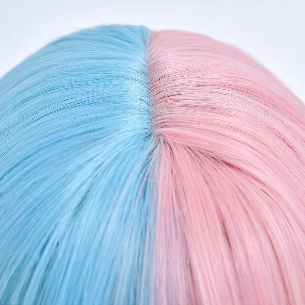 DOPI Brazilian Virgin Hair Full Lace Cap Band Human Hair Wigs For Black Women Fashion Sexy Wig Half Blue & Half Pink Synthe