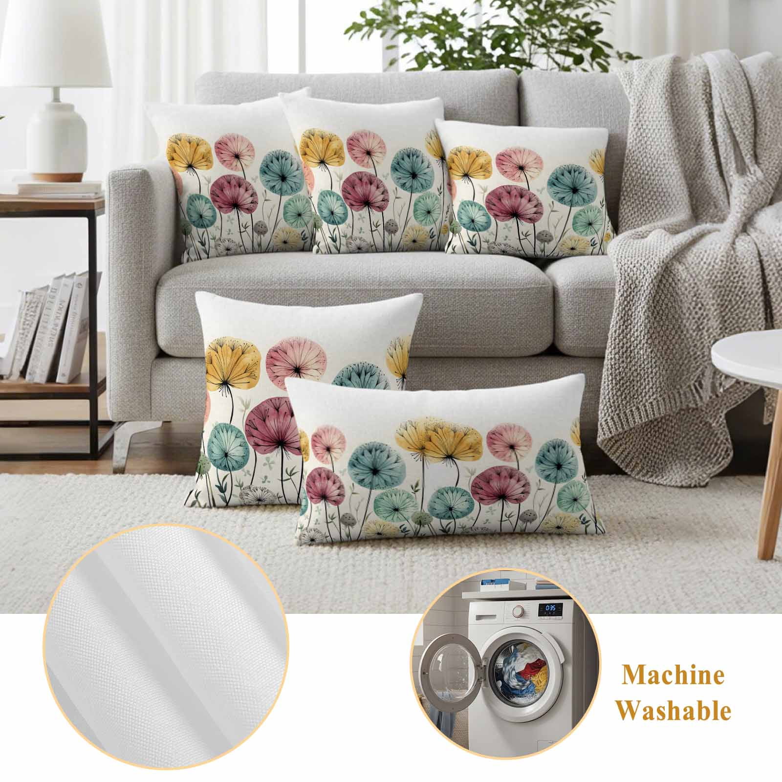 Spring Floral Outdoor Waterproof Pillow Covers, Modern Abstract Art Farmhouse Botanical Decorative Square Throw Pillowcase Sofa Cushion Sham for Patio/Couch/Chair, 20"x20" 2 Pack