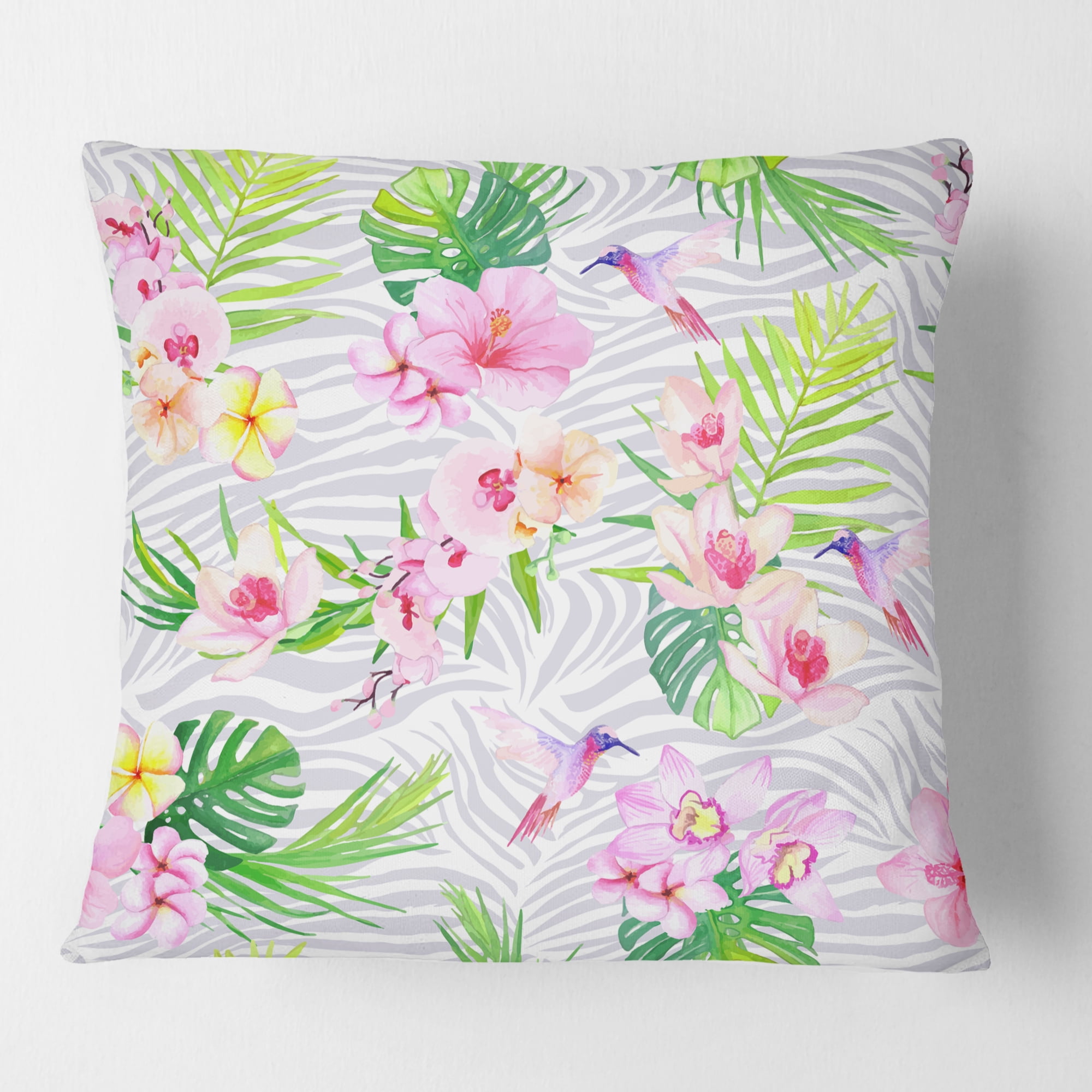 Designart Tropical Botanicals And Flowers VI' Mid-Century Modern Throw Pillow - 16x16