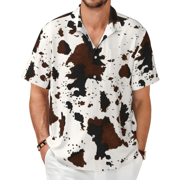 Cowhide Print Men's Shirts Short-Sleeved with All-Over Prints Button-Up Shirts