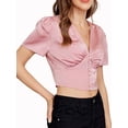 thumbnail image 2 of Lovito Elegant Plain Deep V Neck Crop Button Blouses, 2 of 5