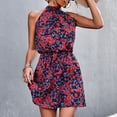 thumbnail image 2 of Vestido corto con cuello Halter y lazo en la espalda, vestido elegante de verano con estampado Floral y cintura elástica para citas, 2 of 6