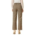 thumbnail image 3 of INSPIRE CHIC Women's Plaid Elastic Waist Button Zipper Straight Leg Long Pants L Light Brown Beige, 3 of 6