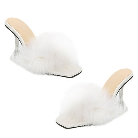 

OUNONA Heels High Shoes Open Toe Fashion Ladies Fluffy Fur Slippers S Sandals Wedding Shoe Stiletto