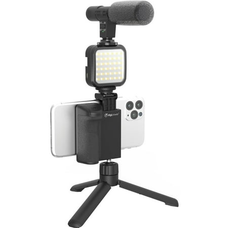 Digipower - Follow ME Vlogging Kit for Phones and Cameras – Includes Microphone, LED light, Bluetooth remote, phone grip and tripod