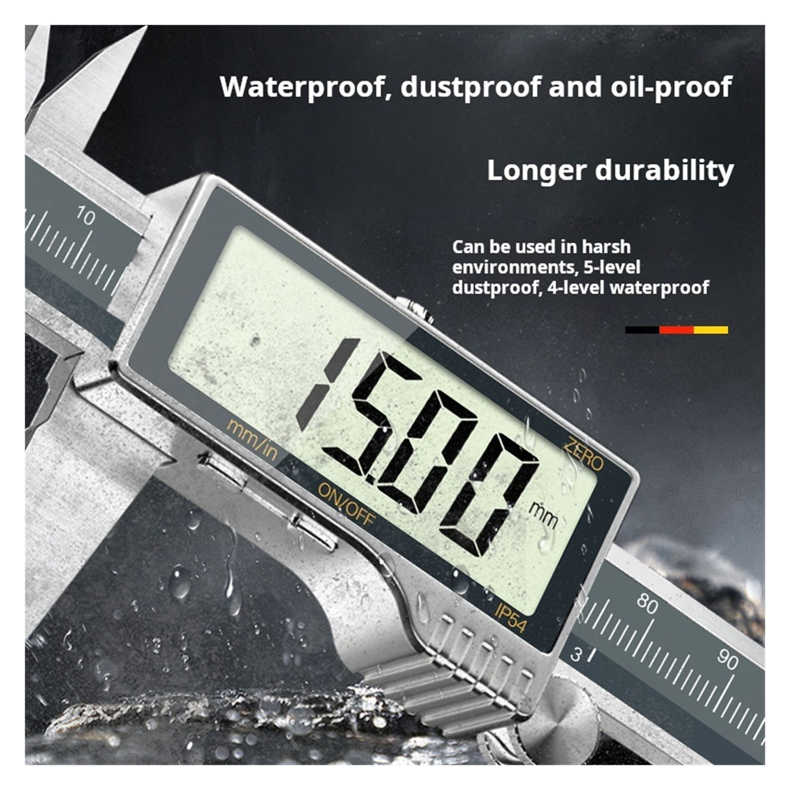 All-Metal IP54 Electronic Digital Display Vernier Calipers 0-150/200/300mm Stainless Steel HD Full Screen Caliper Measuring Tool